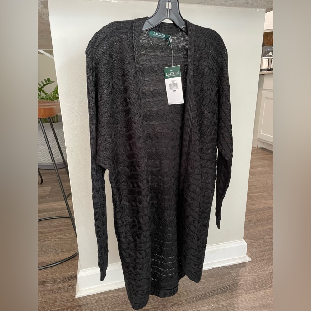 Ralph Lauren open fisherman rope Knit cardigan sweater, size small, black